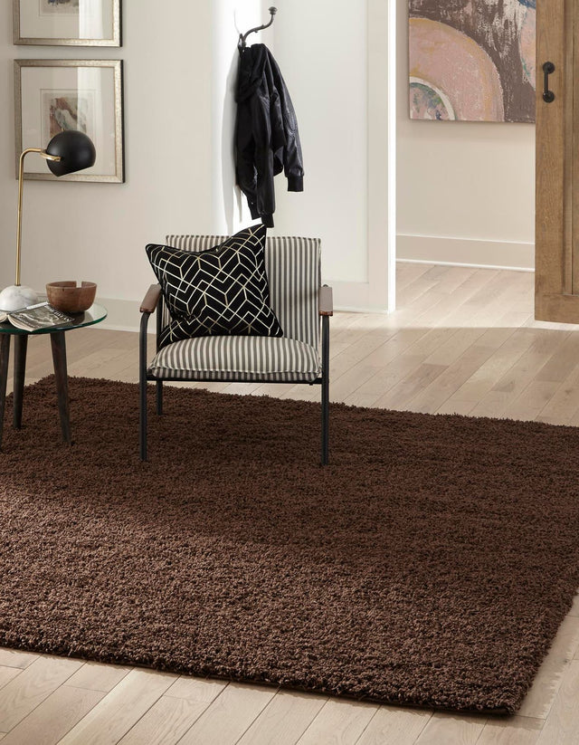 Chocolate Brown 7' 10 x 7' 10 Solid Shag Square Area Rug Thick Soft Touch Fluffy & Plush Shaggy Pile Durable Minimalist Carpet for Classic Interior Design for Sale at Rug Engine