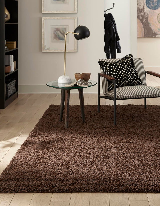 Chocolate Brown 7' 10 x 7' 10 Solid Shag Square Area Rug Thick Soft Touch Fluffy & Plush Shaggy Pile Durable Minimalist Carpet for Classic Interior Design for Sale at Rug Engine