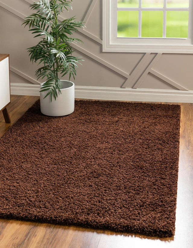 Chocolate Brown 5' 3 x 8' Solid Shag Rectangle Area Rug Thick Soft Touch Fluffy & Plush Shaggy Pile Durable Minimalist Carpet for Classic Interior Design for Sale at Rug Engine