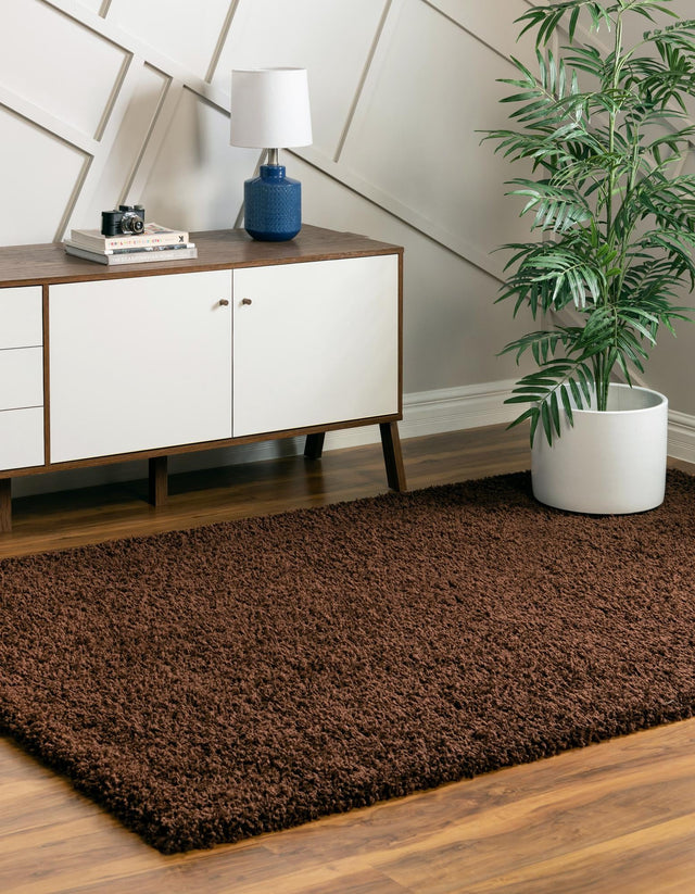 Chocolate Brown 7' 10 x 10' Solid Shag Rectangle Area Rug Thick Soft Touch Fluffy & Plush Shaggy Pile Durable Minimalist Carpet for Classic Interior Design for Sale at Rug Engine