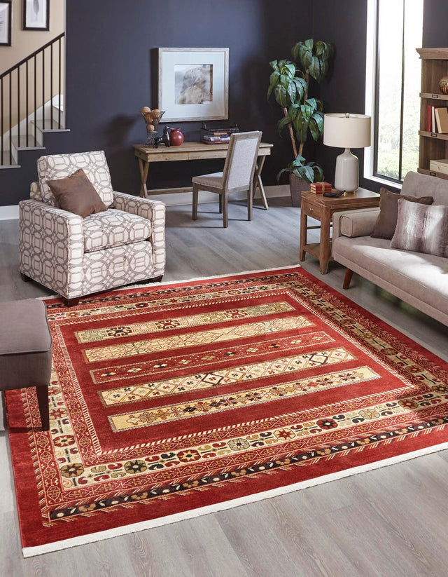 Rust Red 8' x 8' Fars Square Area Rug 100% Polypropylene Unique Traditional Carpet for Classical Living, Dining Room & Office Spaces for Sale at Rug Engine