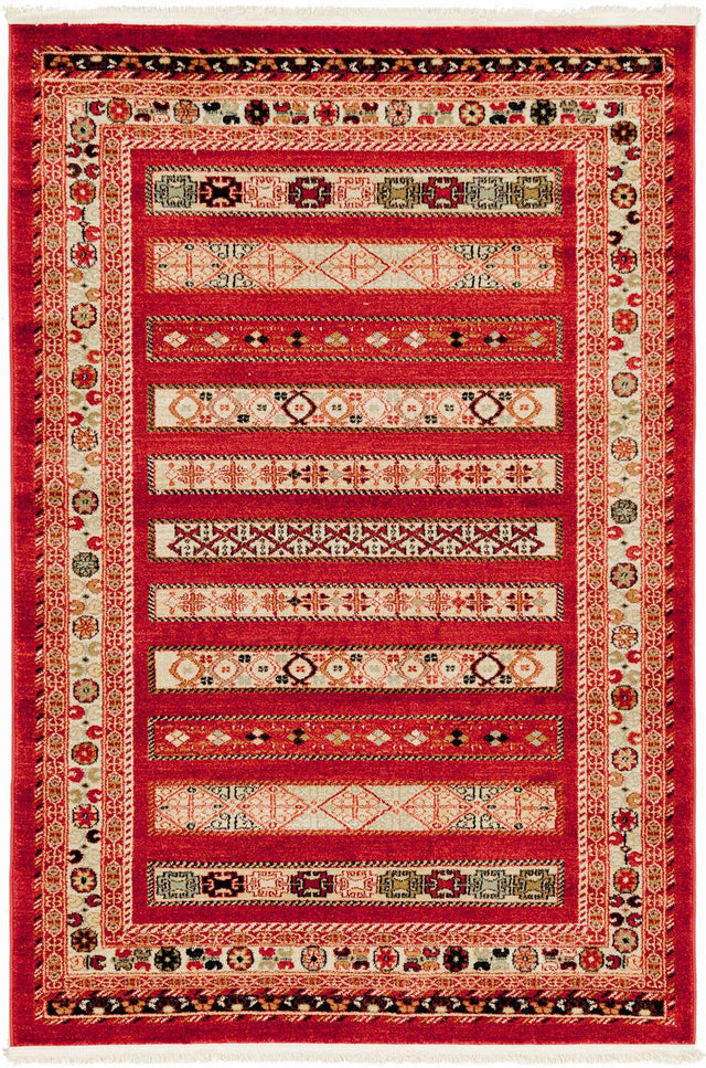 Rust Red 4' 1 x 6' 1 Fars Rectangle Area Rug 100% Polypropylene Unique Traditional Carpet for Classical Living, Dining Room & Office Spaces for Sale at Rug Engine
