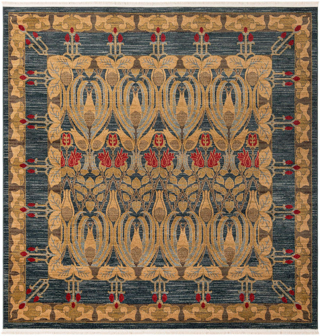 Navy Blue 8' x 8' Edinburgh Square Area Rug 100% Polypropylene Easy Clean With Cotton Backing Traditional Classic Design Carpet for Living, Dining Room, Office for Sale at Rug Engine