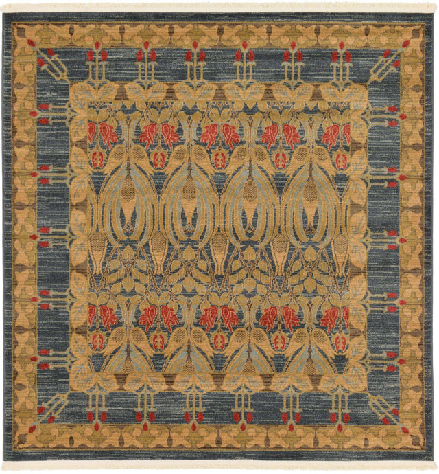 Navy Blue 6' 1 x 6' 1 Edinburgh Square Area Rug 100% Polypropylene Easy Clean With Cotton Backing Traditional Classic Design Carpet for Living, Dining Room, Office for Sale at Rug Engine