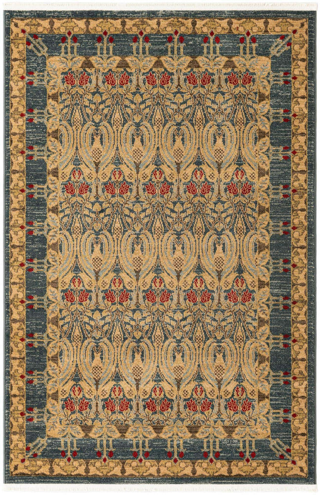 Navy Blue 4' 1 x 6' 1 Edinburgh Rectangle Area Rug 100% Polypropylene Easy Clean With Cotton Backing Traditional Classic Design Carpet for Living, Dining Room, Office for Sale at Rug Engine