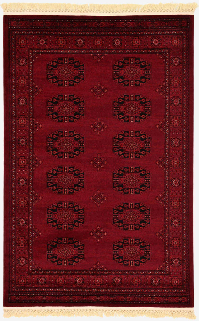 Red 4' 1 x 6' 1 Tekke Rectangle Area Rug Classic Traditional Vintage Design Carpet for Living Rooms, Dining, Bedrooms, Office Space for Sale at Rug Engine