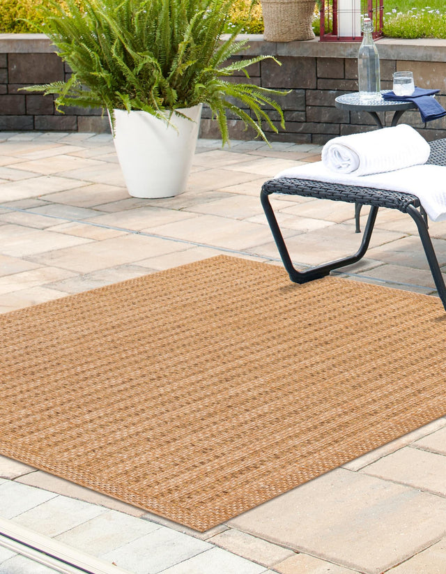 Light Brown 6' 1 x 6' 1 Outdoor Border Square Area Rug Weather Resistant for Patio, Deck, Terrace, Balcony, Porch 100% Polypropylene Classic Bordered Carpet for Sale at Rug Engine