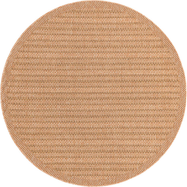Light Brown 6' 1 x 6' 1 Outdoor Border Round Area Rug Weather Resistant for Patio, Deck, Terrace, Balcony, Porch 100% Polypropylene Classic Bordered Carpet for Sale at Rug Engine