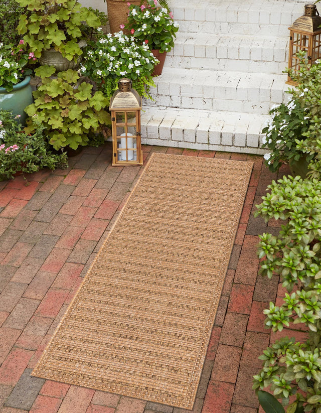 Light Brown 2' x 8' Outdoor Border Runner Area Rug Weather Resistant for Patio, Deck, Terrace, Balcony, Porch 100% Polypropylene Classic Bordered Carpet for Sale at Rug Engine