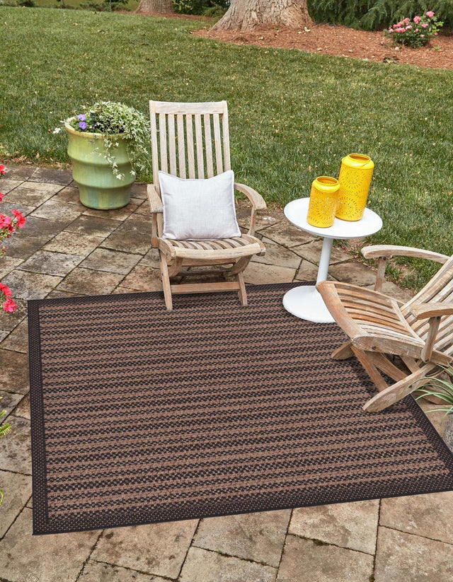 Brown 6' x 6' Outdoor Border Square Area Rug Weather Resistant for Patio, Deck, Terrace, Balcony, Porch 100% Polypropylene Classic Bordered Carpet for Sale at Rug Engine