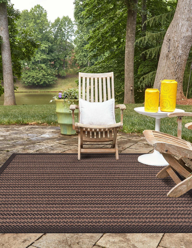 Brown 6' x 6' Outdoor Border Square Area Rug Weather Resistant for Patio, Deck, Terrace, Balcony, Porch 100% Polypropylene Classic Bordered Carpet for Sale at Rug Engine
