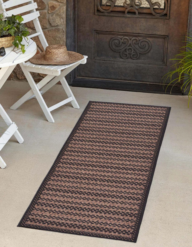 Brown 2' 2 x 6' Outdoor Border Runner Area Rug Weather Resistant for Patio, Deck, Terrace, Balcony, Porch 100% Polypropylene Classic Bordered Carpet for Sale at Rug Engine