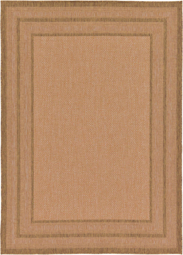 Tan 7' 1 x 10' Outdoor Border Rectangle Area Rug Weather Resistant for Patio, Deck, Terrace, Balcony, Porch 100% Polypropylene Classic Bordered Carpet for Sale at Rug Engine