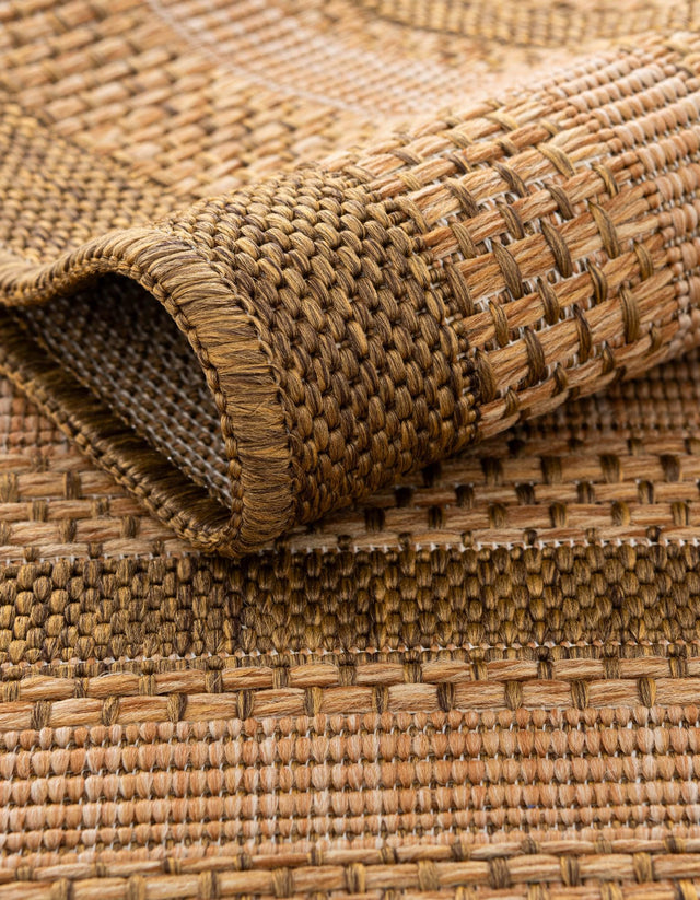 Tan 6' 1 x 6' 1 Outdoor Border Square Area Rug Weather Resistant for Patio, Deck, Terrace, Balcony, Porch 100% Polypropylene Classic Bordered Carpet for Sale at Rug Engine