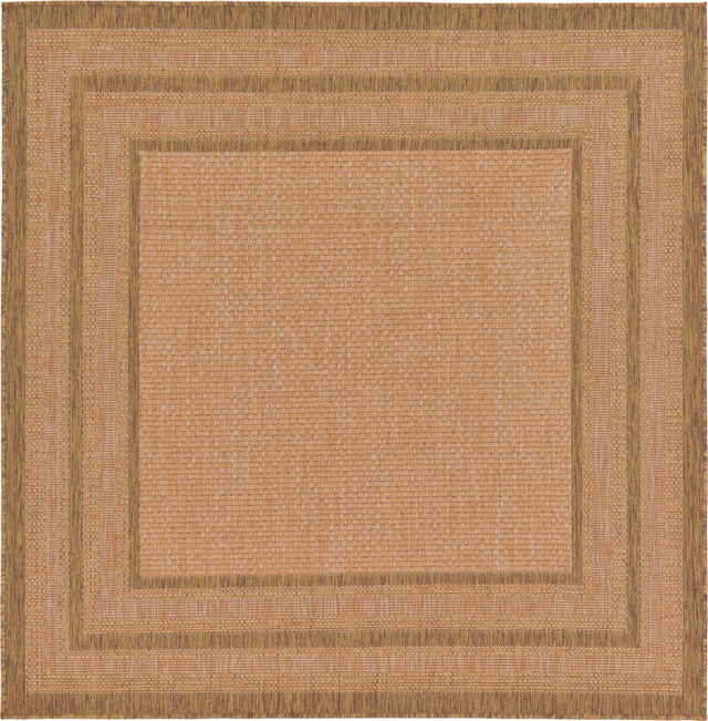 Tan 6' 1 x 6' 1 Outdoor Border Square Area Rug Weather Resistant for Patio, Deck, Terrace, Balcony, Porch 100% Polypropylene Classic Bordered Carpet for Sale at Rug Engine