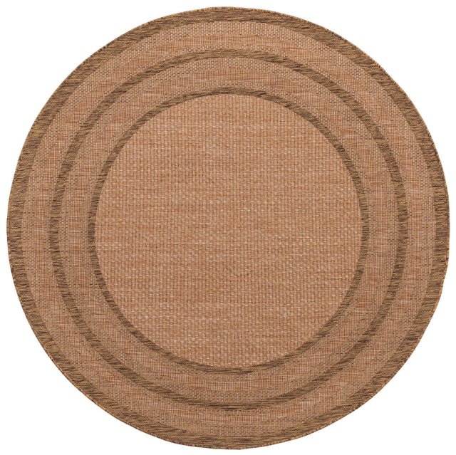 Tan 6' 1 x 6' 1 Outdoor Border Round Area Rug Weather Resistant for Patio, Deck, Terrace, Balcony, Porch 100% Polypropylene Classic Bordered Carpet for Sale at Rug Engine