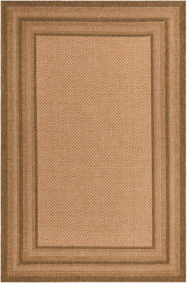 Tan 5' 3 x 8' Outdoor Border Rectangle Area Rug Weather Resistant for Patio, Deck, Terrace, Balcony, Porch 100% Polypropylene Classic Bordered Carpet for Sale at Rug Engine