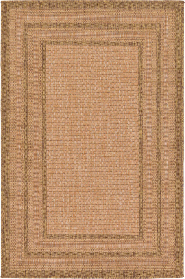 Tan 3' 3 x 5' Outdoor Border Rectangle Area Rug Weather Resistant for Patio, Deck, Terrace, Balcony, Porch 100% Polypropylene Classic Bordered Carpet for Sale at Rug Engine