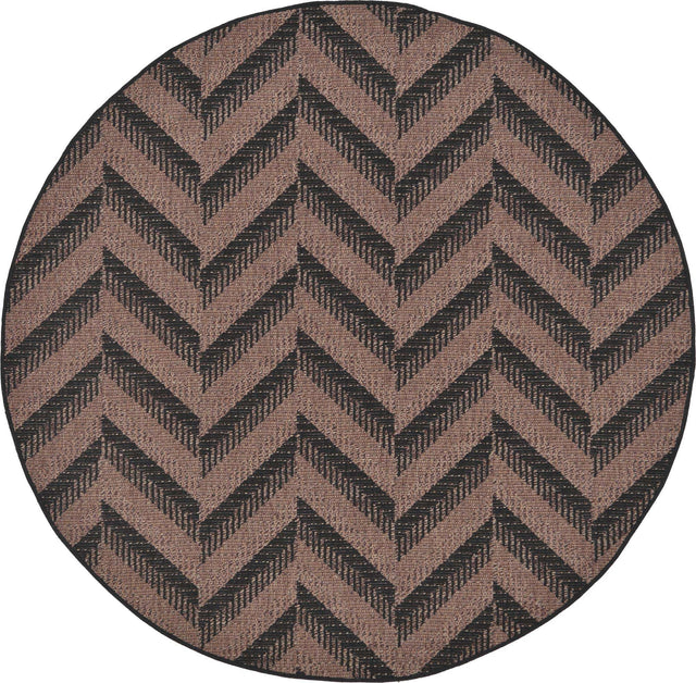 Brown 6' 1 x 6' 1 Outdoor Modern Round Area Rug Weather Resistant for Patio, Deck, Terrace, Balcony, Porch 100% Polypropylene Modern Outside Carpet for Sale at Rug Engine