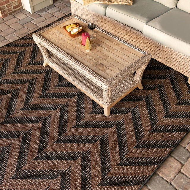Brown 3' 3 x 5' 1 Outdoor Modern Rectangle Area Rug Weather Resistant for Patio, Deck, Terrace, Balcony, Porch 100% Polypropylene Modern Outside Carpet for Sale at Rug Engine