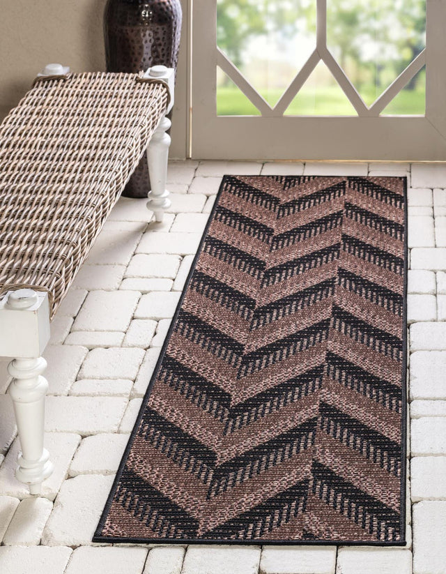 Brown 2' 2 x 6' Outdoor Modern Runner Area Rug Weather Resistant for Patio, Deck, Terrace, Balcony, Porch 100% Polypropylene Modern Outside Carpet for Sale at Rug Engine