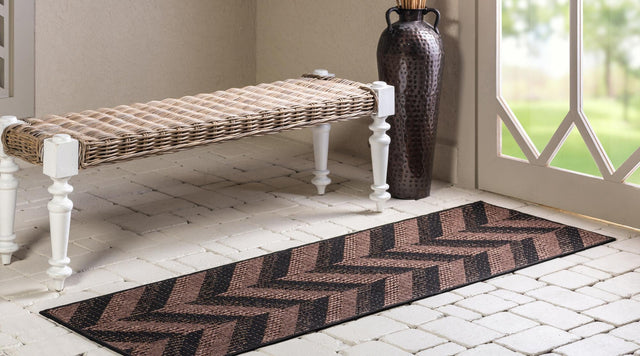 Brown 2' 2 x 6' Outdoor Modern Runner Area Rug Weather Resistant for Patio, Deck, Terrace, Balcony, Porch 100% Polypropylene Modern Outside Carpet for Sale at Rug Engine