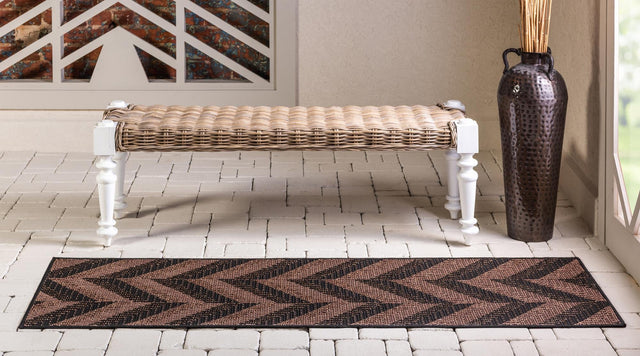 Brown 2' 2 x 6' Outdoor Modern Runner Area Rug Weather Resistant for Patio, Deck, Terrace, Balcony, Porch 100% Polypropylene Modern Outside Carpet for Sale at Rug Engine