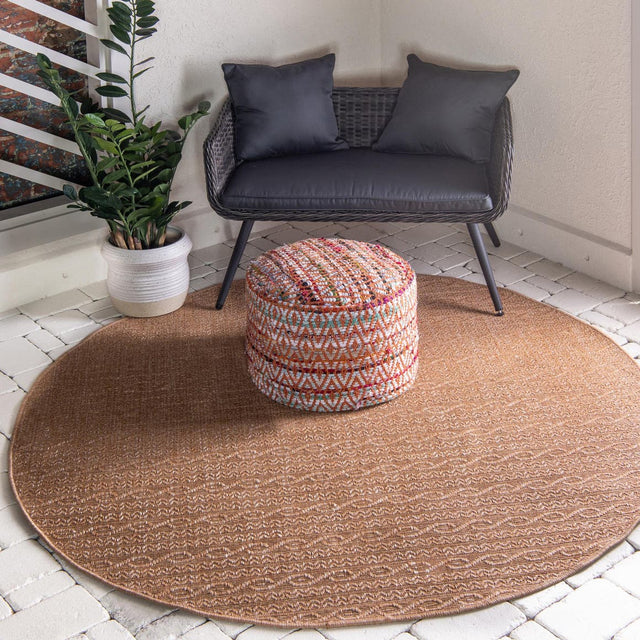 Light Brown 6' x 6' Outdoor Modern Round Area Rug Weather Resistant for Patio, Deck, Terrace, Balcony, Porch 100% Polypropylene Modern Outside Carpet for Sale at Rug Engine