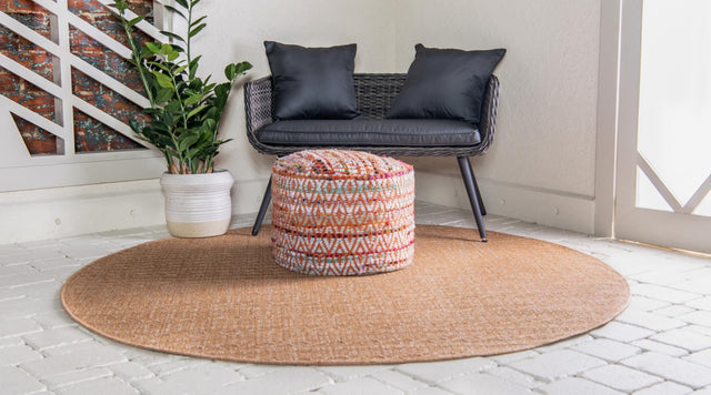 Light Brown 6' x 6' Outdoor Modern Round Area Rug Weather Resistant for Patio, Deck, Terrace, Balcony, Porch 100% Polypropylene Modern Outside Carpet for Sale at Rug Engine