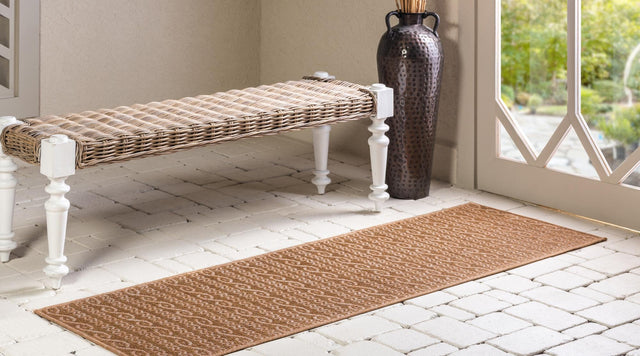 Light Brown 2' 2 x 6' 1 Outdoor Modern Runner Area Rug Weather Resistant for Patio, Deck, Terrace, Balcony, Porch 100% Polypropylene Modern Outside Carpet for Sale at Rug Engine