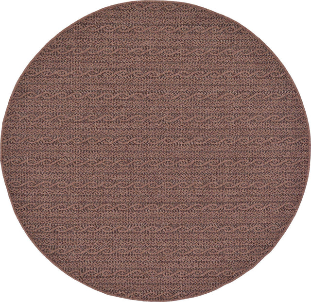 Brown 6' 1 x 6' 1 Outdoor Modern Round Area Rug Weather Resistant for Patio, Deck, Terrace, Balcony, Porch 100% Polypropylene Modern Outside Carpet for Sale at Rug Engine