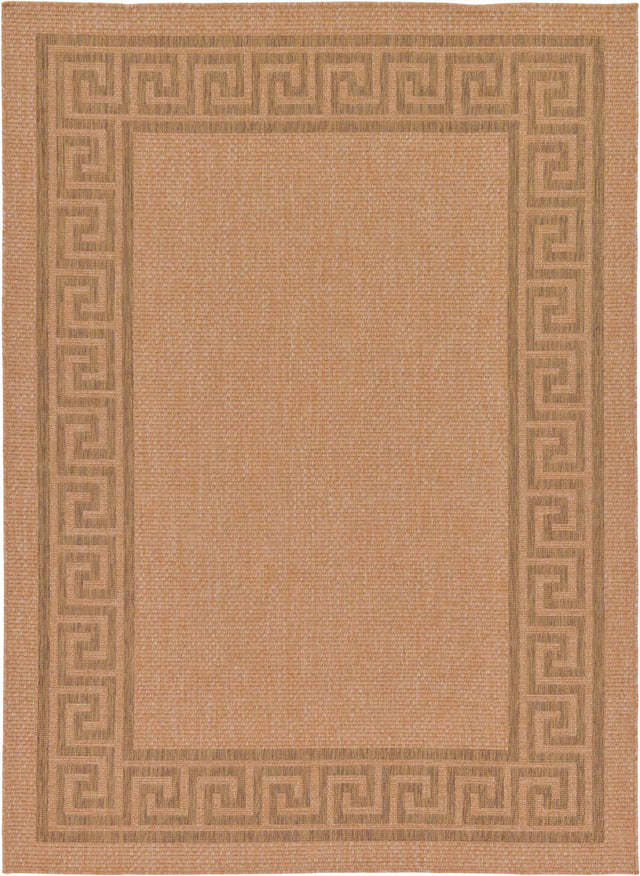 Light Brown 7' 1 x 9' 7 Outdoor Border Rectangle Area Rug Weather Resistant for Patio, Deck, Terrace, Balcony, Porch 100% Polypropylene Classic Bordered Carpet for Sale at Rug Engine