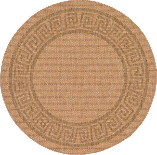 Light Brown 6' 1 x 6' 1 Outdoor Border Round Area Rug Weather Resistant for Patio, Deck, Terrace, Balcony, Porch 100% Polypropylene Classic Bordered Carpet for Sale at Rug Engine