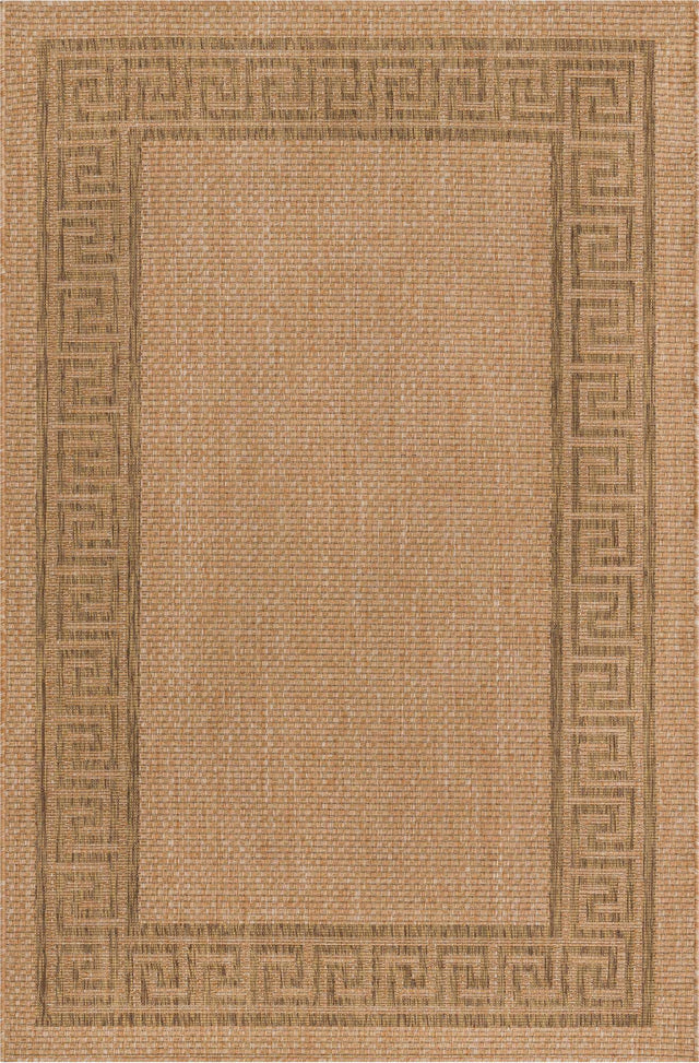 Light Brown 5' 3 x 8' Outdoor Border Rectangle Area Rug Weather Resistant for Patio, Deck, Terrace, Balcony, Porch 100% Polypropylene Classic Bordered Carpet for Sale at Rug Engine