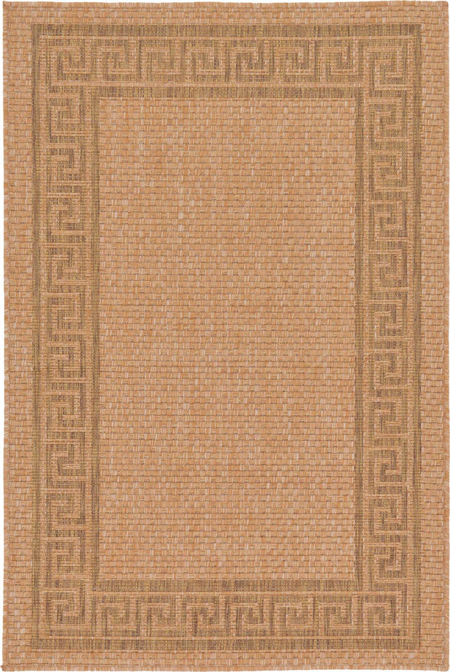 Light Brown 3' 3 x 5' 1 Outdoor Border Rectangle Area Rug Weather Resistant for Patio, Deck, Terrace, Balcony, Porch 100% Polypropylene Classic Bordered Carpet for Sale at Rug Engine