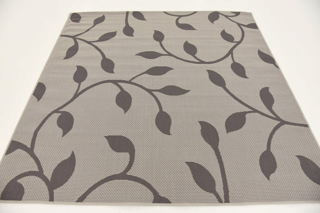 Gray 6' 1 x 6' 1 Outdoor Botanical Square Area Rug Weather Resistant for Patio, Deck, Terrace, Balcony, Porch Polypropylene Garden Floral Tropical Carpet for Sale at Rug Engine