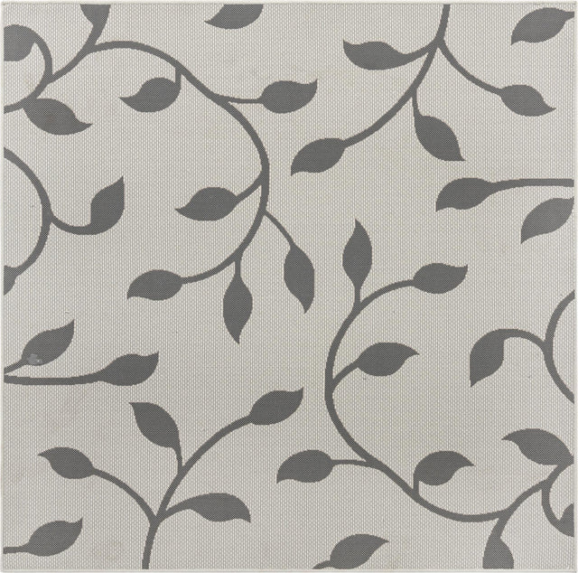 Gray 6' 1 x 6' 1 Outdoor Botanical Square Area Rug Weather Resistant for Patio, Deck, Terrace, Balcony, Porch Polypropylene Garden Floral Tropical Carpet for Sale at Rug Engine