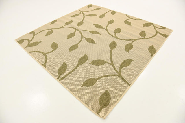 Beige 6' 1 x 6' 1 Outdoor Botanical Square Area Rug Weather Resistant for Patio, Deck, Terrace, Balcony, Porch Polypropylene Garden Floral Tropical Carpet for Sale at Rug Engine