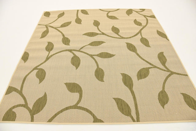 Beige 6' 1 x 6' 1 Outdoor Botanical Square Area Rug Weather Resistant for Patio, Deck, Terrace, Balcony, Porch Polypropylene Garden Floral Tropical Carpet for Sale at Rug Engine