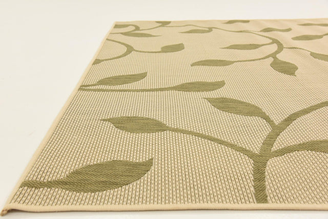 Beige 6' 1 x 6' 1 Outdoor Botanical Square Area Rug Weather Resistant for Patio, Deck, Terrace, Balcony, Porch Polypropylene Garden Floral Tropical Carpet for Sale at Rug Engine