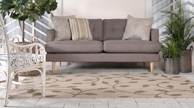 Beige 5' 3 x 8' Outdoor Botanical Rectangle Area Rug Weather Resistant for Patio, Deck, Terrace, Balcony, Porch Polypropylene Garden Floral Tropical Carpet for Sale at Rug Engine