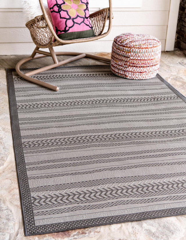Gray 8' x 11' 4 Outdoor Border Rectangle Area Rug Weather Resistant for Patio, Deck, Terrace, Balcony, Porch 100% Polypropylene Classic Bordered Carpet for Sale at Rug Engine