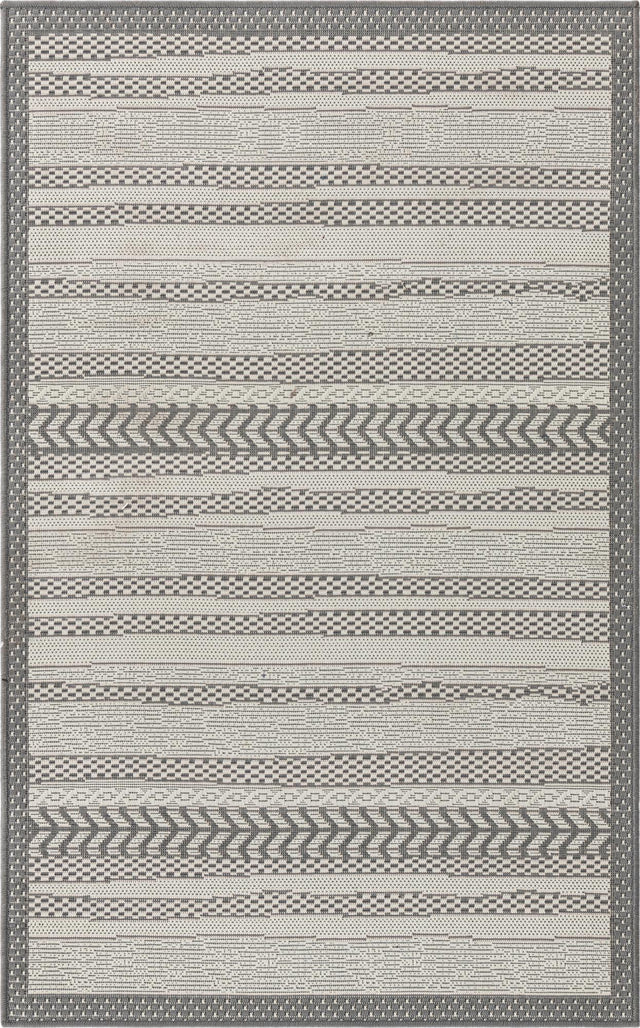 Gray 3' 3 x 5' 1 Outdoor Border Rectangle Area Rug Weather Resistant for Patio, Deck, Terrace, Balcony, Porch 100% Polypropylene Classic Bordered Carpet for Sale at Rug Engine