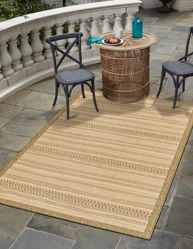 Beige 2' 2 x 3' 1 Outdoor Border Rectangle Area Rug Weather Resistant for Patio, Deck, Terrace, Balcony, Porch 100% Polypropylene Classic Bordered Carpet for Sale at Rug Engine