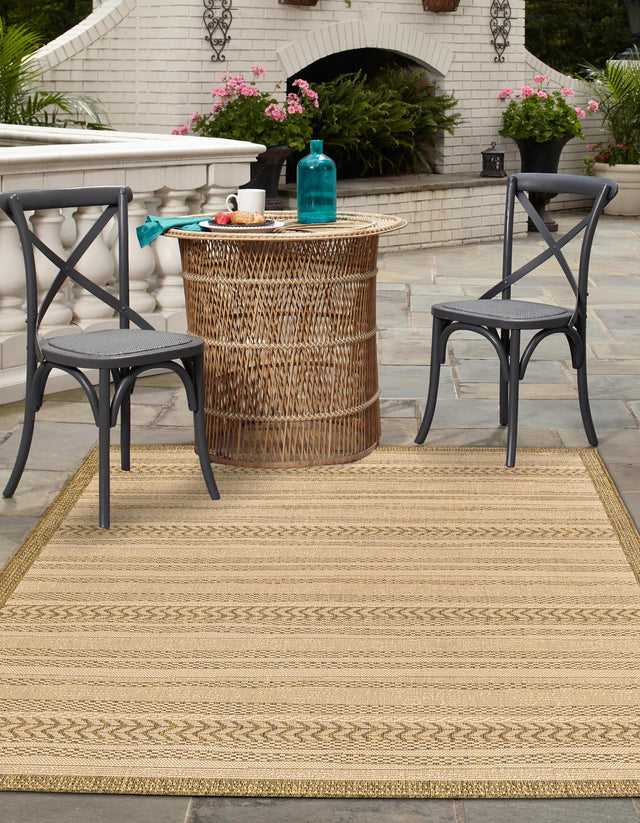 Beige 2' 2 x 3' 1 Outdoor Border Rectangle Area Rug Weather Resistant for Patio, Deck, Terrace, Balcony, Porch 100% Polypropylene Classic Bordered Carpet for Sale at Rug Engine