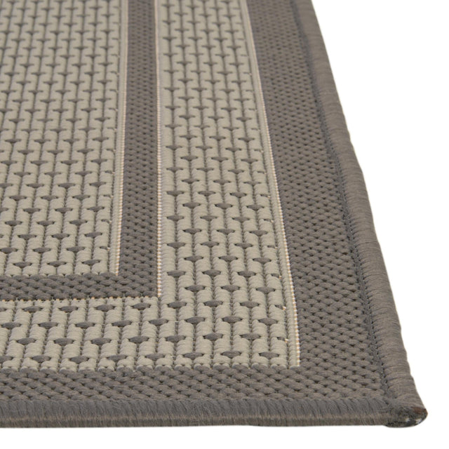 Gray 7' 1 x 10' Outdoor Border Rectangle Area Rug Weather Resistant for Patio, Deck, Terrace, Balcony, Porch 100% Polypropylene Classic Bordered Carpet for Sale at Rug Engine