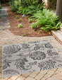 Gray 6' 1 x 6' 1 Outdoor Botanical Square Area Rug Weather Resistant for Patio, Deck, Terrace, Balcony, Porch