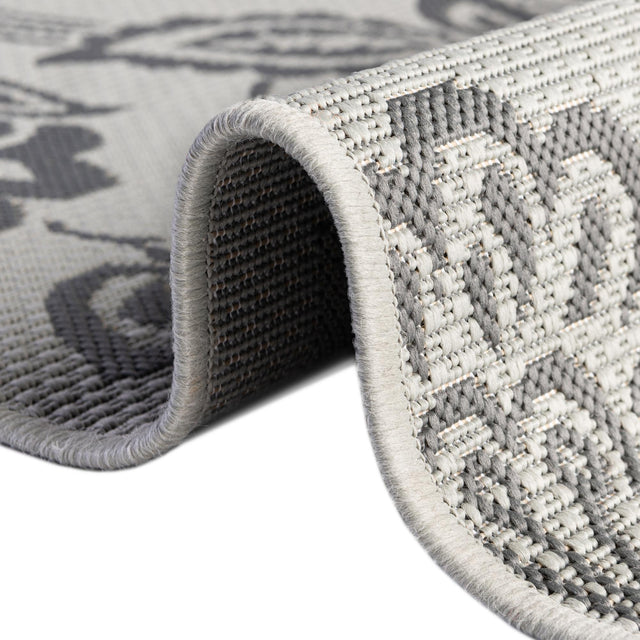 Gray 6' 1 x 6' 1 Outdoor Botanical Round Area Rug Weather Resistant for Patio, Deck, Terrace, Balcony, Porch Polypropylene Garden Floral Tropical Carpet for Sale at Rug Engine