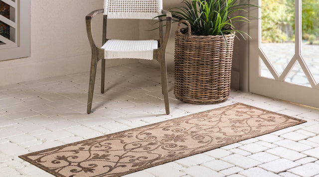 Brown 2' 2 x 6' 1 Outdoor Botanical Runner Area Rug Weather Resistant for Patio, Deck, Terrace, Balcony, Porch Polypropylene Garden Floral Tropical Carpet for Sale at Rug Engine