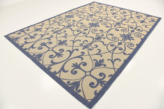 Blue 7' 1 x 10' Outdoor Botanical Rectangle Area Rug Weather Resistant for Patio, Deck, Terrace, Balcony, Porch Polypropylene Garden Floral Tropical Carpet for Sale at Rug Engine